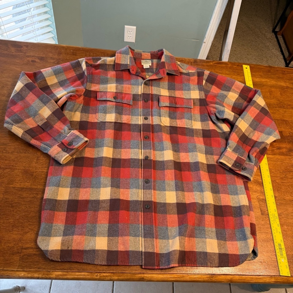L.L. Bean Men’s Chamois shirt Traditional Fit Flannel Red orange Gray XL tall - Picture 1 of 7